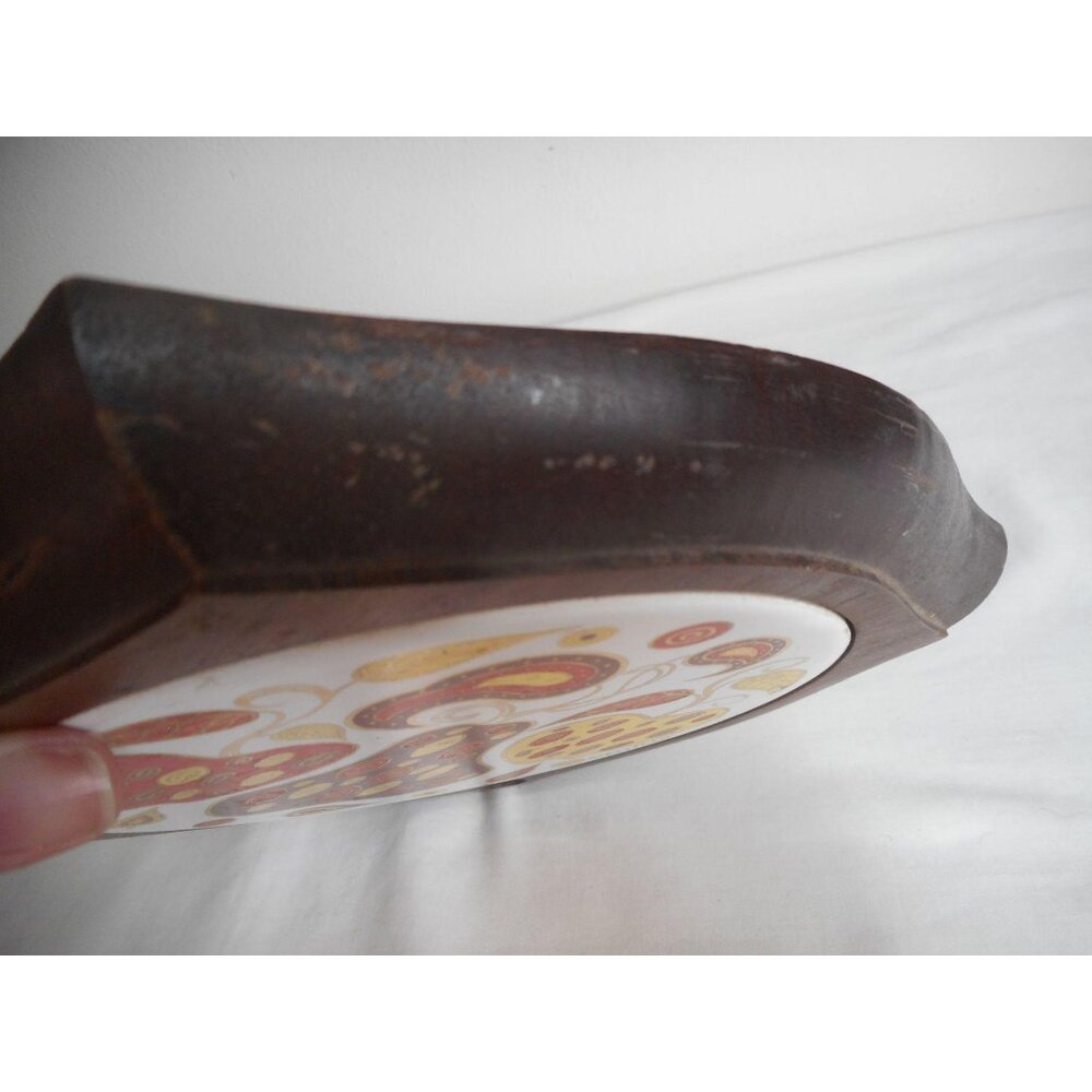 Fred Press Mid Century Modern Wood & Tile Trivet Fruit Design hand carved - Picture 3 of 5